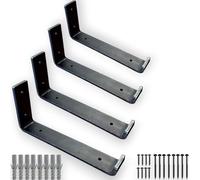 4 x Shelf Brackets Heavy Duty for Scaffold Board Shelving | Rustic Industrial Style | Made Steel 225mm by MKGT (4, Raw Steel)