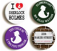 4 x"SHERLOCK HOLMES AND DOCTOR WATSON" BADGES BUTTONS PINS (1inch/25mm diameter)