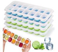 4 x Silicone Ice Cube Trays with Lids, Ice Cube Moulds, LFGB Certified - BPA Free, Square Ice Cube Trays Easy to Remove (2 Green + 2 Blue)