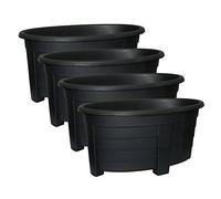 4 x Simpa® Ebony/Black Oval Plastic Garden Planter Indoor & Outdoor Flower / Plant Pot - 55cm diameter - DIY Drainage Holes