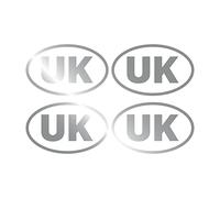 4 x Small Metallic Silver UK Car Stickers Oval Self-Adhesive Vinyl New Stickers