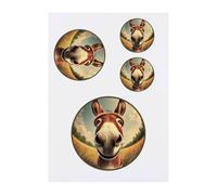 4 x 'Smiling Donkey' Temporary Tattoos - Water Resistant, Skin-Safe, Non-Toxic Transfers, Mixed Sizes (TO00081704)