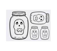 4 x 'Spooky Skull In Jar' Temporary Tattoos - Water Resistant, Skin-Safe, Non-Toxic Transfers, Mixed Sizes (TO00078498)