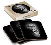 4 x Square Coasters - Black & White Gorilla Wild Animal Cork Backed MDF Glossy Tea Coffee Accessory #63024