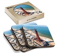 4 x Square Coasters - Blackpool Tower Central Pier England Cork Backed MDF Glossy Tea Coffee Accessory #50295