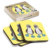 4 x Square Coasters - Blue-footed Boobies Cartoon Cork Backed MDF Glossy Tea Coffee Accessory #59616