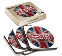 4 x Square Coasters - Chester England Flag Circle Cork Backed MDF Glossy Tea Coffee Accessory #61008
