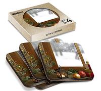 4 x Square Coasters - Christmas Winter Window Scene Xmas Cork Backed MDF Glossy Tea Coffee Accessory #50529