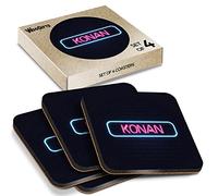 4 x Square Coasters - Neon Sign Design Konan City Japan Cork Backed MDF Glossy Tea Coffee Accessory #351415
