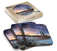 4 x Square Coasters - Norfolk Windmill England UK Cork Backed MDF Glossy Tea Coffee Accessory #51572