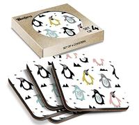 4 x Square Coasters - Penguin Pattern Christmas Mountains Ski Cork Backed MDF Glossy Tea Coffee Accessory #170709