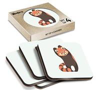 4 x Square Coasters - Red Panda Animals Bear Pattern Cork Backed MDF Glossy Tea Coffee Accessory #170844