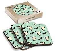 4 x Square Coasters - Spooky Bats Moon Halloween Cork Backed MDF Glossy Tea Coffee Accessory #170878