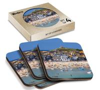 4 x Square Coasters - St. Ives Cornwall Beach England UK Cork Backed MDF Glossy Tea Coffee Accessory #52128