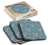 4 x Square Coasters - Stag Head Diamond Abstract Pattern Cork Backed MDF Glossy Tea Coffee Accessory #170880
