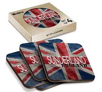 4 x Square Coasters - Sunderland England Flag Circle Cork Backed MDF Glossy Tea Coffee Accessory #60141