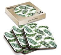 4 x Square Coasters - Tropical Green Fern Leaf Pattern Nature Cork Backed MDF Glossy Tea Coffee Accessory #53501