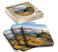 4 x Square Coasters - Ynys Llanddwyn Island Anglesey Wales Cork Backed MDF Glossy Tea Coffee Accessory #52552
