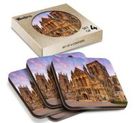 4 x Square Coasters - York Minster Church England UK Cork Backed MDF Glossy Tea Coffee Accessory #52554
