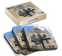 4 x Square Coasters - York Minster Sign Post England Cork Backed MDF Glossy Tea Coffee Accessory #52556