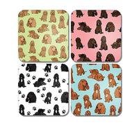 4 x Square Cocker Spaniel Coasters - Ginger English Dog Pets Illustration Animal Puppy Kids Boys Girls Dad Mum Family Drinks Home Set #81044