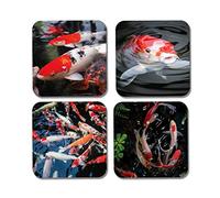 4 x Square Koi Carp Coasters - Fish Pond Wildlife Mum Dad Girls Boys Gift #77925