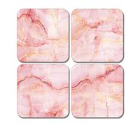 4 x Square Pink Marble Effect Coasters - Agate Art Design Set Theme Gift #78458