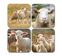 4 x Square Sheep Coasters - Lamb Animal Farm Farmer Pets Set Theme Gift #78369