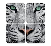 4 x Square White Tiger Coasters - Animal Zoo Face Close Up Jigsaw Gift #78284