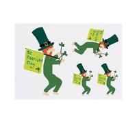 4 x 'St Patrick's Day Leprechaun With His Flag' Temporary Tattoos - Water Resistant, Skin-Safe, Non-Toxic Transfers, Mixed Sizes (TO00081180)