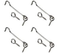 4 x Steel Cabin Hook and Hook and Eye Latch, 10 cm / 4″ Long, Shed Door Latch Heavy Duty, Gate Latch for Wooden Gates, Window Brace Gate Door Catch Silent Holder (Silver)