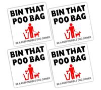 4 x Sticker Bin That Poo Bag Warning Mess Dog Pet Puppy Self Adhesive Signs Responsible Owner Clean Walk Poop 100mm Labels H11E