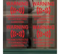4 x Stickers Home Protected for Windows Monitored Alarm Security System Signs 24hr Warning House Flat Business Property Self Adhesive Vinyl Red onto Clear