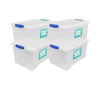4 x Storage Boxes With Clip Lock Lids Sturdy Litre Heavy Duty Clear Stackable Lockable Multipurpose Plastic Storage Box Indoor Outdoor Containers Home,Office,Kitchen,Garage (4 x / 50 Litre)