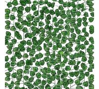 4 x Strands 28 ft long 8 metre Realistic Fake watermelon ivy for Room Aesthetic and Garden Wall Decoration for Indoor Outdoor, Green Faux Leaves Plastic Hanging Plants Greenery Decor