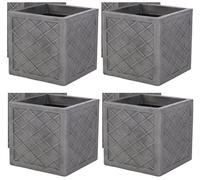 4 x Strata Lazio 32cm Square Plastic Planter Plant Pot Lattice Slate Grey Colour