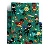 4 x Superhero Multicultural Boys Wrapping Paper- Recyclable Gift Wrap Sheets Perfect for Father's Day, Birthday & More -70x50cm per sheet