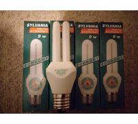 4 X Sylvania E27 Energy Saving Mini Lynx Instant 9w 900l 860 Lamp 1200H screw in [EEK: A]