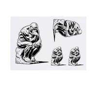 4 x 'Thinking Gorilla Statue' Temporary Tattoos - Water Resistant, Skin-Safe, Non-Toxic Transfers, Mixed Sizes (TO00081448)