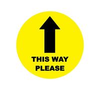 4 x this way please - social distancing landscape floor safety sign self adhesive vinyl weather proof label sticker - 15cm x 15cm - (SC-33)