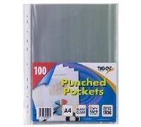 4 X Tiger 100 x A4 GLASS CLEAR PLASTIC WALLETS Strong Poly Punched Pocket Document Paper Filing Sleeves