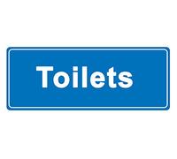 4 x Toilets - in blue - Information Sign Removable Self Adhesive Waterproof Durable Vinyl Label Sticker 225mm x 106mm