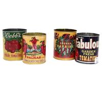 4 x Tomato/Chilli Food Advertising Kitchen Display Storage Tins - Retro Vintage Style - Red,Yellow,Green - 13/12 cm Approx