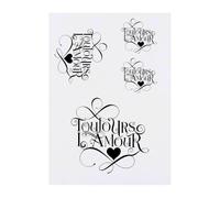 4 x 'Toujours L' Amour' Temporary Tattoos - Water Resistant, Skin-Safe, Non-Toxic Transfers, Mixed Sizes (TO00075860)