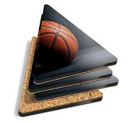 4 x Triangle Coasters - Basketball Sports Ball Cork Backed MDF Glossy Tea Coffee Accessory #3083