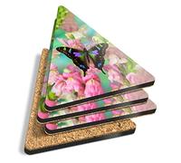 4 x Triangle Coasters - Butterfly Flowers Cork Backed MDF Glossy Tea Coffee Accessory #2079