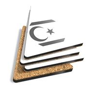 4 x Triangle Coasters - BW - Northern Cyprus Nicosia Flag Cork Backed MDF Glossy Tea Coffee Accessory #41799