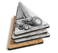 4 x Triangle Coasters - BW - Red Vintage Tractor Farming Agriculture Cork Backed MDF Glossy Tea Coffee Accessory #43436