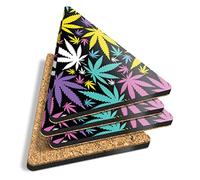 4 x Triangle Coasters - Multi Colored Cannabis Marijuana Leaf Cork Backed MDF Glossy Tea Coffee Accessory #16545