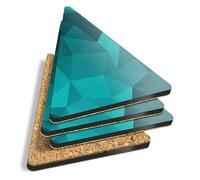 4 x Triangle Coasters - Polygonal Pattern Teal Blue Aqua Green Cork Backed MDF Glossy Tea Coffee Accessory #53174